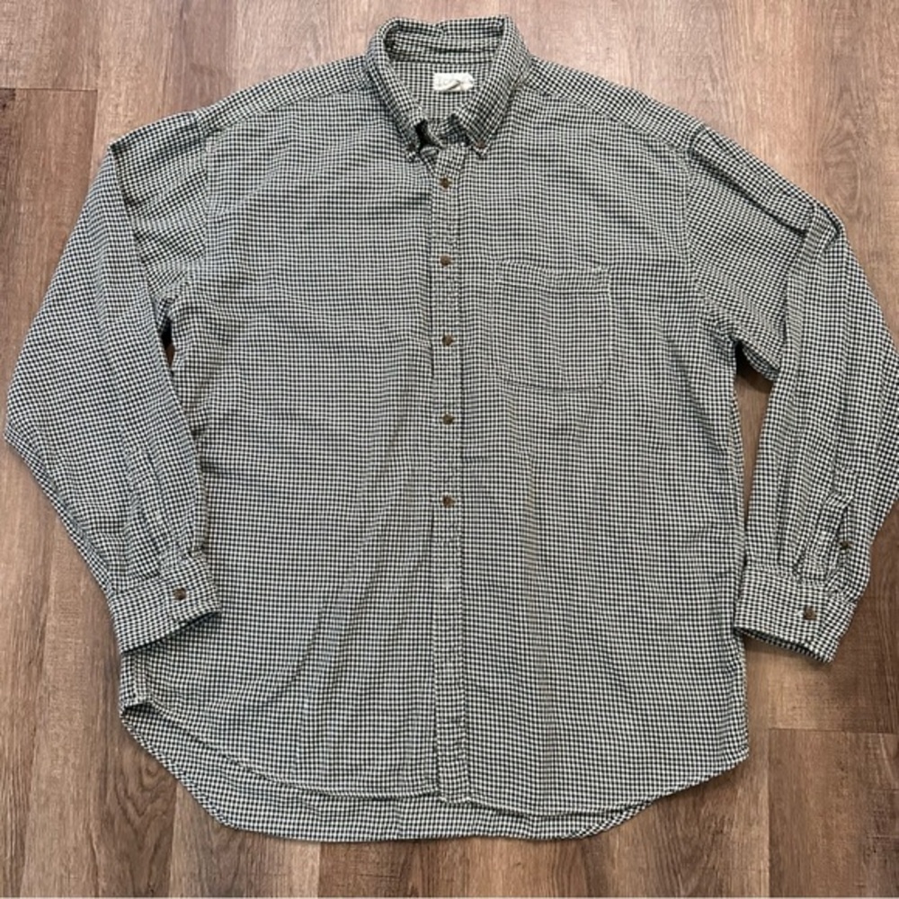 Vintage J Crew Shirt Mens XLT Green Houndstooth Oarsman‎ Flannel Preppy